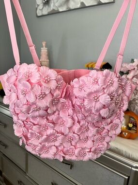 Pink floral corset crop